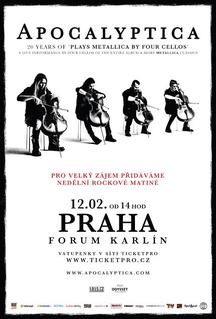Finská APOCALYPTICA koncertuje v Praze již příští víkend.  V sobotu 11. a v neděli 12. února odehrají ve Foru Karlín hned tři koncerty