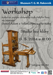 Workshop tisku na replice tiskařského lisu na výstavě v Rakovníku