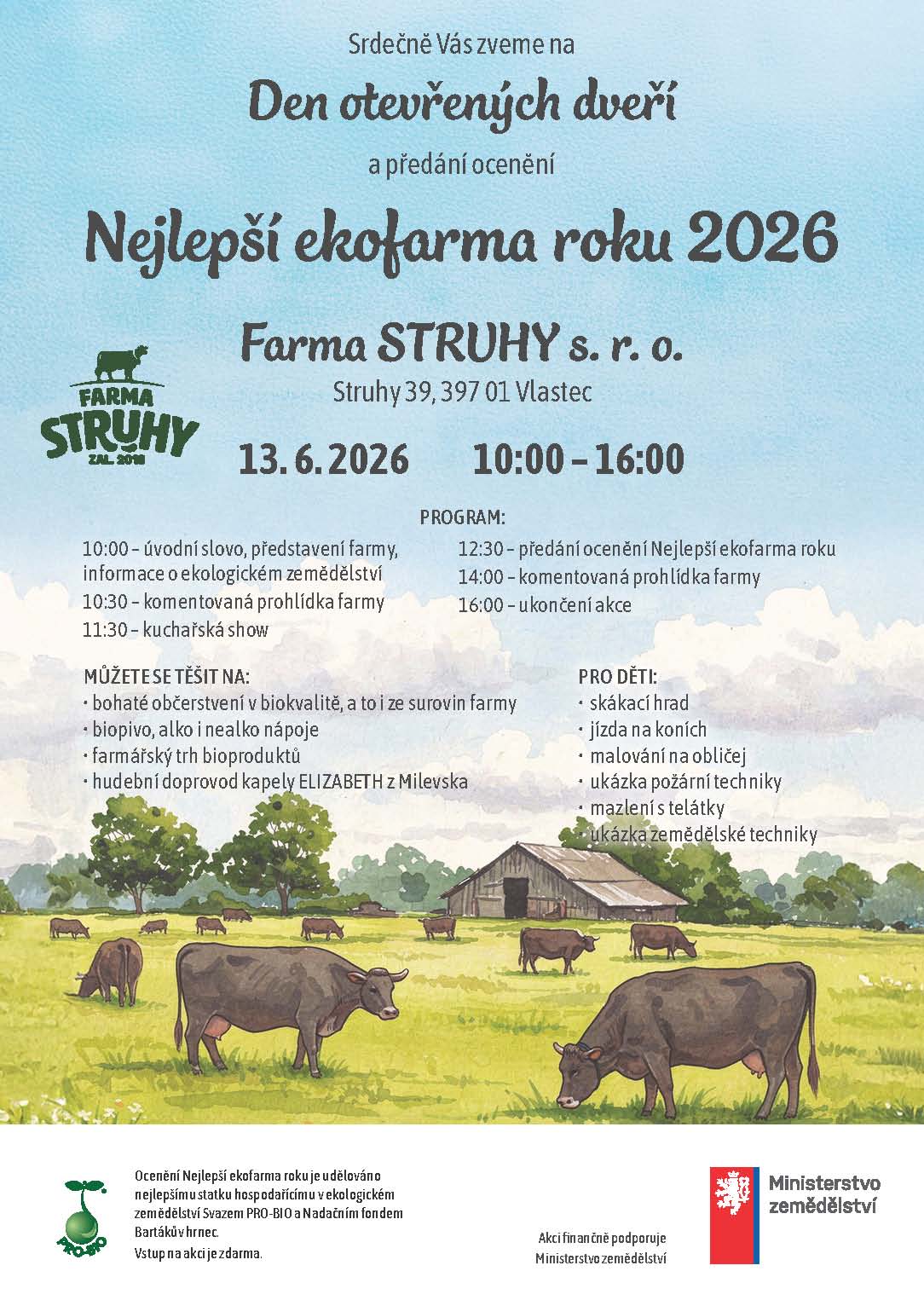 Den otevřených dveří a předání ocenění Nejlepší ekofarmě roku 2026